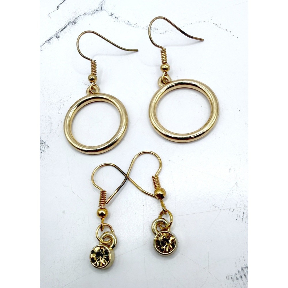 Gold Tone Wire Earringsโ Lot Hoop & Citrine Color Rhinestone Dangles Watch Video